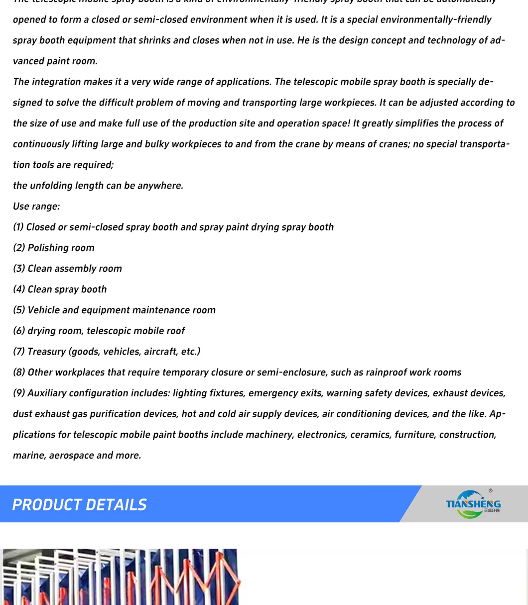 High Level Customized Retractable Spray Booth/Movable Auto Paint Oven Paint Room OEM